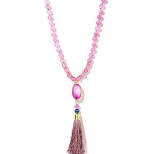 Gempro Genuine Pink Druzy Gemstones Long Tassel Necklace for Women