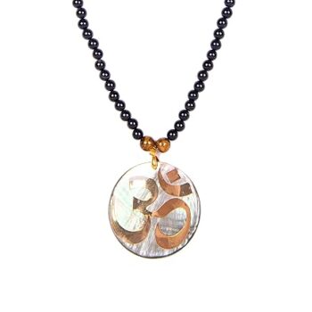 Gempro Genuine Onyx Tiger's Eye OM God Pendant Necklace Unisex