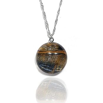 Gempro Genuine Tiger's Eye Gemstones Silver Chain Pendant for Women