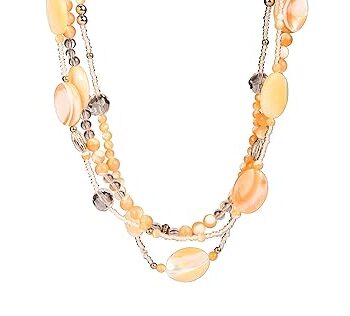Gempro Gemstones Jewelry Genuine Mother Of Pearl Peach Color Multi Layered Crystal Necklace For Women and Girls  Search this page