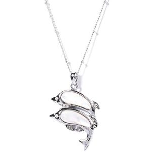 Gempro Genuine White Shell Love Dolphin Chain Pendant Long Necklace for Women and Girls