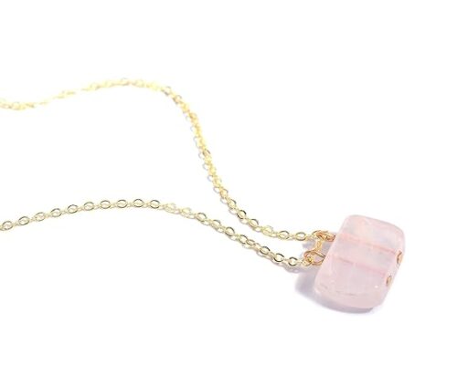 Gempro Genuine Rose Quartz Gemstone Bar Gold Plated Chain Pendant for Women, Pink - Image 8