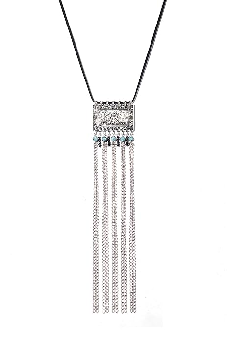 Gempro Genuine Gemstone Turquoise Ganesha Long Bohemian Temple Cord Pendant Necklace for Women - Image 3