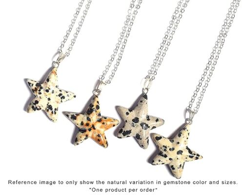 Gempro Genuine Dalmatian Gemstone Silver Chain Star Pendant Necklace for Girls, White & Black - Image 3