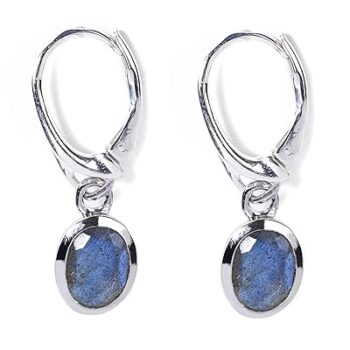 Gempro 925 Silver Certified Labradorite Gemstone Hoop Drop Earrings Women
