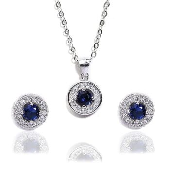 Gempro 925 Sterling Silver Oval Blue Crystal Pendant Earring Set for Women