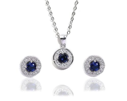 Gempro 925 Sterling Silver Oval Blue Crystal Pendant Earring Set for Women