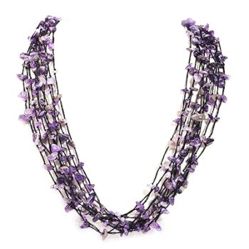 Gempro Natural Amethyst Gemstones Multi Layered Necklace for Women (Purple)