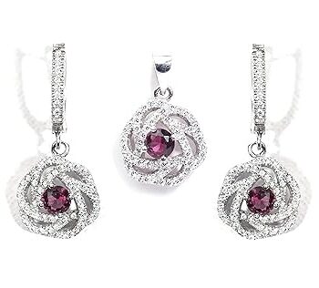 Gempro 925 Silver Red Crystal Pendant Earrings Set for Women