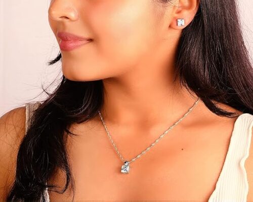 Gempro Princess Cut Solitaire Pendant and Earrings Set for Women - Image 7
