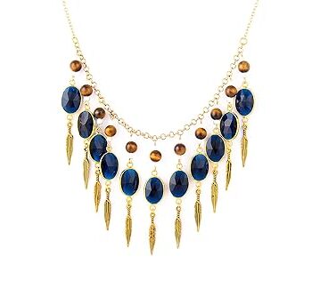 Gempro Genuine Tiger's Gold Plated Crystal Eye Gemstones Fierce Diva Statement Blue Brown Necklace for Women