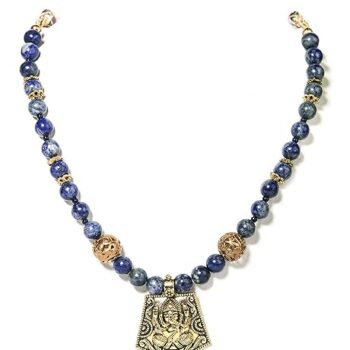 Gempro Genuine Lapis Lazuli Beaded Temple Necklace for Women