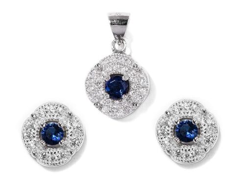 Gempro 925 Silver Center Design Blue Crystal Pendant Earrings Set for Women