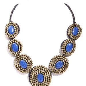 Gempro Genuine Blue Howlite Gemstone Bib Cord Necklace for Women