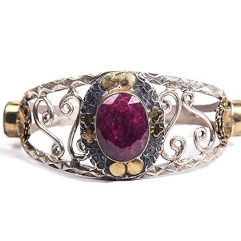 Gempro 925 Silver Hallmark Certified Ruby Gemstones Dual Tone Royal Bracelet for Women