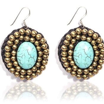 Gempro 925 Sterling Silver Howlite Gemstone Handmade Tribal Drop Earrings for Women