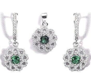 Gempro Natural 925 Silver Green Crystal Pendant Earrings Set for Women