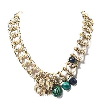 Gempro Malachite Gemstone Turkey Gold Plated Leaves Charm Designer Necklace for Women