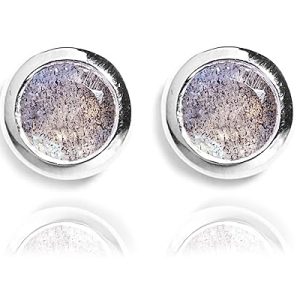 Gempro 925 Silver Certified Labradorite Gemstone Stud Earrings for Women