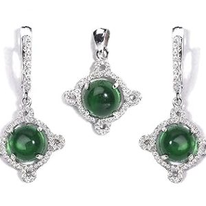 Gempro 925 Silver Round Green Crystal Pendant Earrings Set for Women