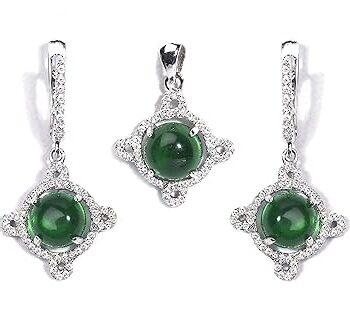 Gempro 925 Silver Round Green Crystal Pendant Earrings Set for Women