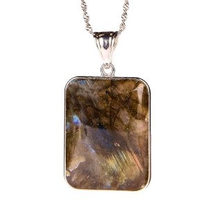 Gempro Gemstones Jewelry Genuine Labradorite Silver Chain Square Pendant Necklace for Women and Girls