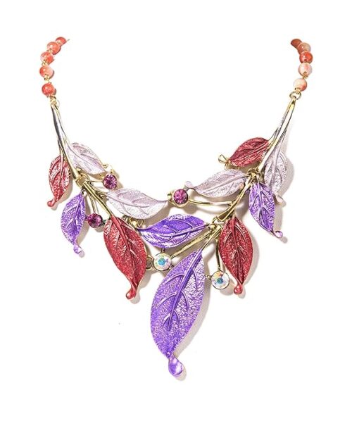 Gempro Enamel Plated Designer Leaf Necklace and Drop Earrings Set for Women - Image 2