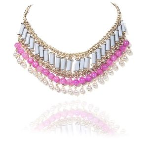 Gempro Genuine Jade Gemstone and Pearl Bar Gold Plated Choker Necklace for Women