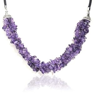 Gempro Certified Amethyst Gemstone Chips Layered Cord Necklace for Women