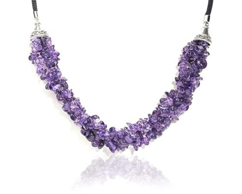 Gempro Certified Amethyst Gemstone Chips Layered Cord Necklace for Women