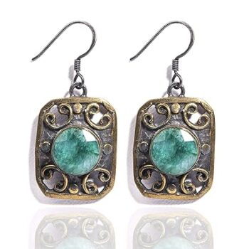 Gempro 925 Silver Certified Emerald Gemstone Royal Earrings for Women