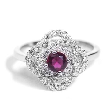 Gempro 925 Silver Hallmark Red Crystal Finger Ring for Women (US Size 6)