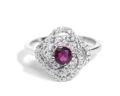 Gempro 925 Silver Hallmark Red Crystal Finger Ring for Women (US Size 6)