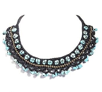 Gempro Genuine Turq Howlite Bib Cord Necklace for Women