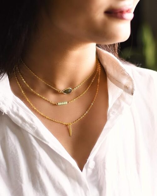 Gempro Genuine Labradorite Gemstone Gold Plated Layered Chains Necklace for Women, Brown Radiant - Image 4
