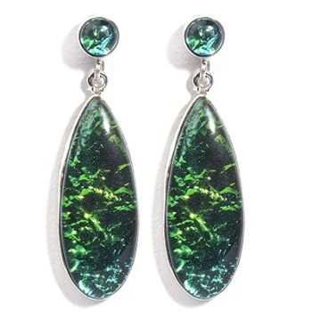Gempro 925 Silver Green Certified Cultured Opal Drop Earrings for Women