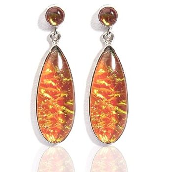 Gempro 925 Silver Certified Orange Cultured Opal Drop Earrings for Women