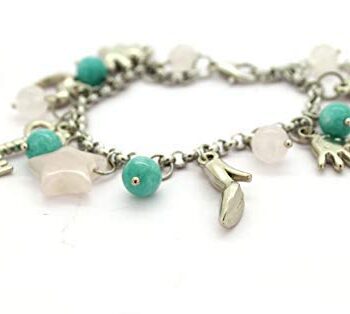 Gempro Perfect Valentine Gift Genuine Rose Quartz and Jade Gemstone Jolly Charm Bracelet for Women