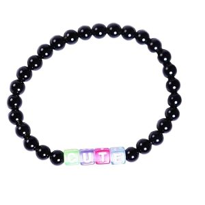 Gempro Handcrafted Black Onyx Bracelet with Adorable Alphabets for Men and Women - Unisex Jewelry with Natural Energy,