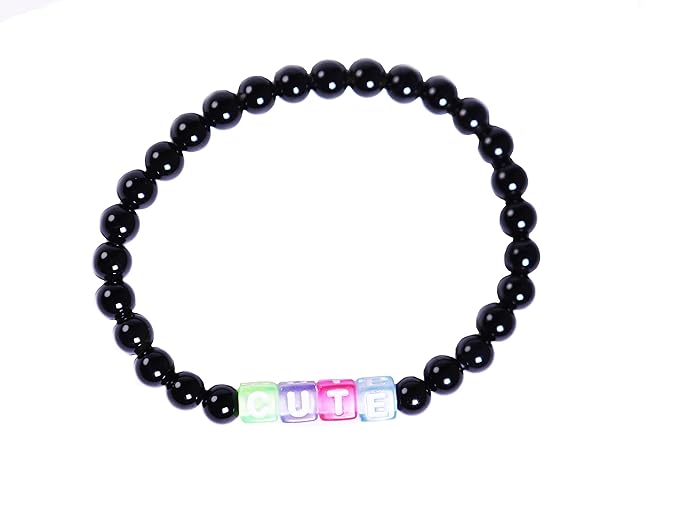 Gempro Handcrafted Black Onyx Bracelet with Adorable Alphabets for Men and Women - Unisex Jewelry with Natural Energy,