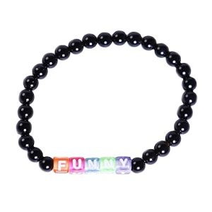 Gempro Handcrafted Black Onyx Bracelet with Playful Alphabets for Men and Women - Unisex Jewelry