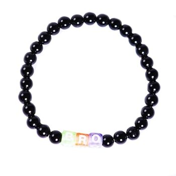Gempro Handcrafted Black Onyx Bracelet with 'Bro' Alphabets for Men and Women - Unisex Jewelry with Natural Energy, Stylish Wristlet Infused with and Fashion,