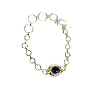 Gempro black onyx gemstone, Gold tone Linked bracelet for her