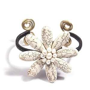 Gempro Genuine White Howlite Gemstone Flower Tribal Bracelet for Women
