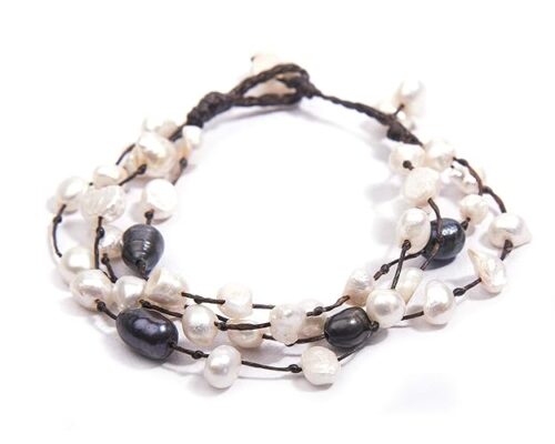 Gempro Genuine Grey White Fresh Water Pearl Tribal Adjustable Bracelet for Women - Image 4