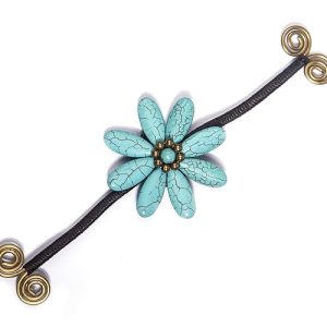 Gempro Genuine Turq Howlite Gemstone Flower Tribal Bracelet for Women