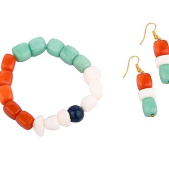 Gempro Genuine Tri Color Jade Independence Day Special Bracelet Earrings Combo for Gifting