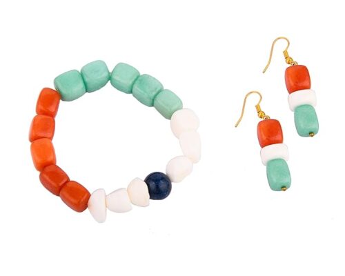 Gempro Genuine Tri Color Jade Independence Day Special Bracelet Earrings Combo for Gifting