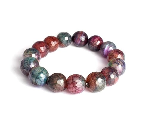 Gempro Genuine Fire Crackled Agate Gemstone Monk Stretch Bracelet Unisex