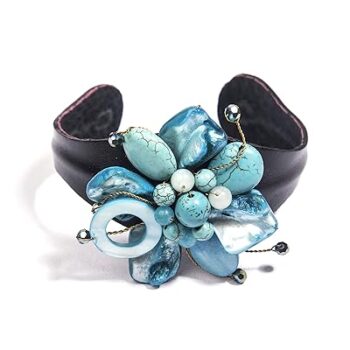 Gempro Genuine Howlite Gemstones Shell Flower Tribal Bracelet for Women